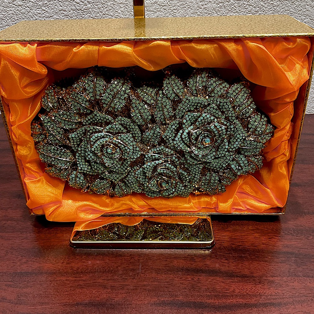 Crystal‎ Flower Aqua Marine Clutch Evening Bag - Picture 4 of 14